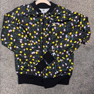 Adidas women’s Jacket with Floral Design - Black, lilac, and Yellow